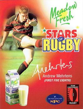 1999 Meadow Fresh Milk South Island Stars of Rugby #NNO Andrew Mehrtens Front